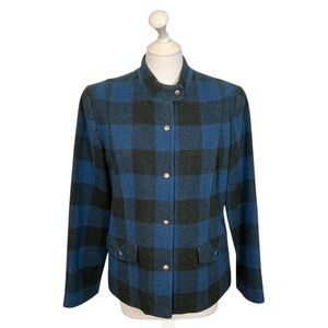 Pendleton Blue Check Plaid Stand Collar Wool Jacket